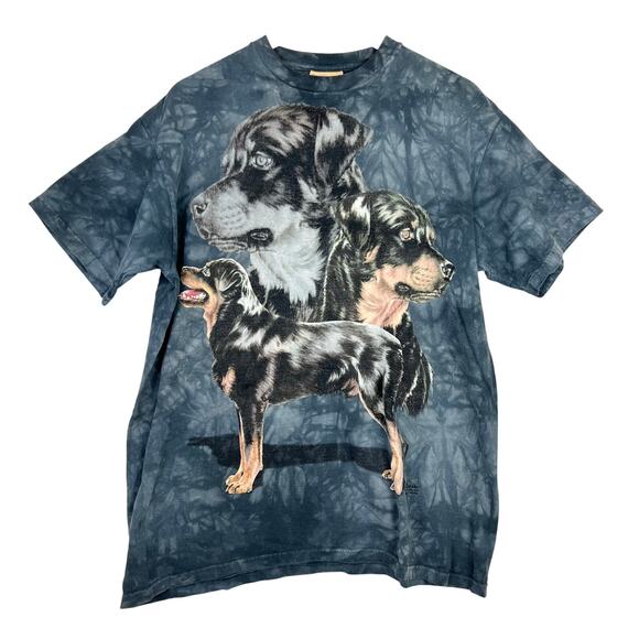 VTG The Mountain Large Tie Dye Rottweiler Graphic Cotton T Shirt Leather Tag - Picture 1 of 9